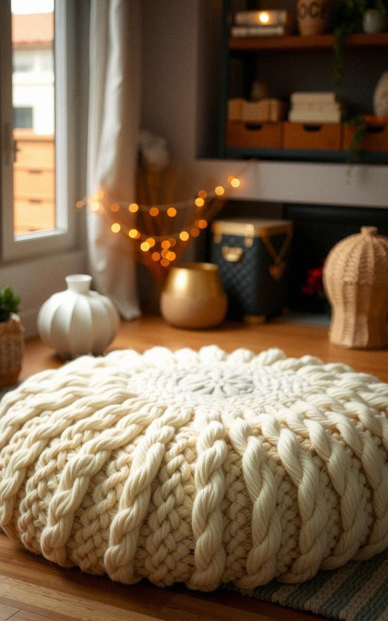 Knitted Chunky Yarn Floor Cushion For Cozy Comfort