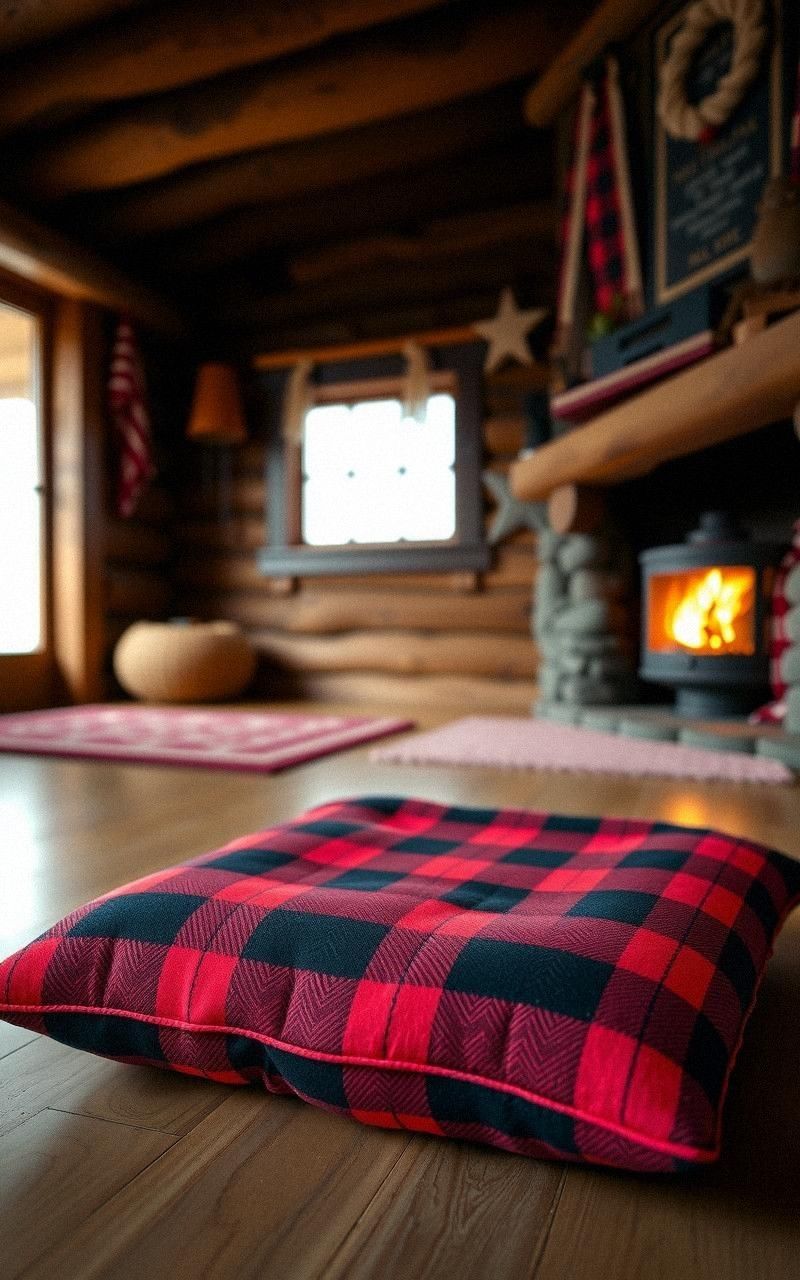 Plaid Wool Floor Cushion For Classic Cozy Appeal