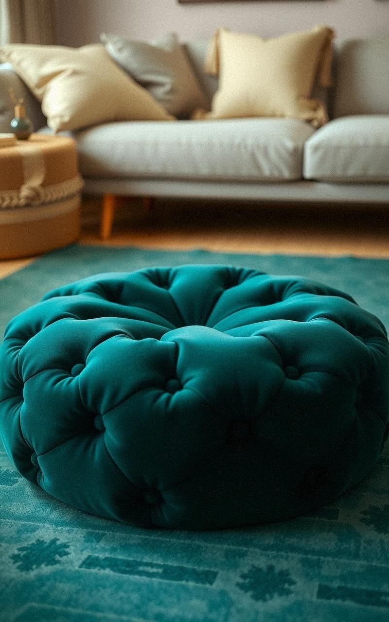 Round Velvet Floor Cushion With Elegant Shine