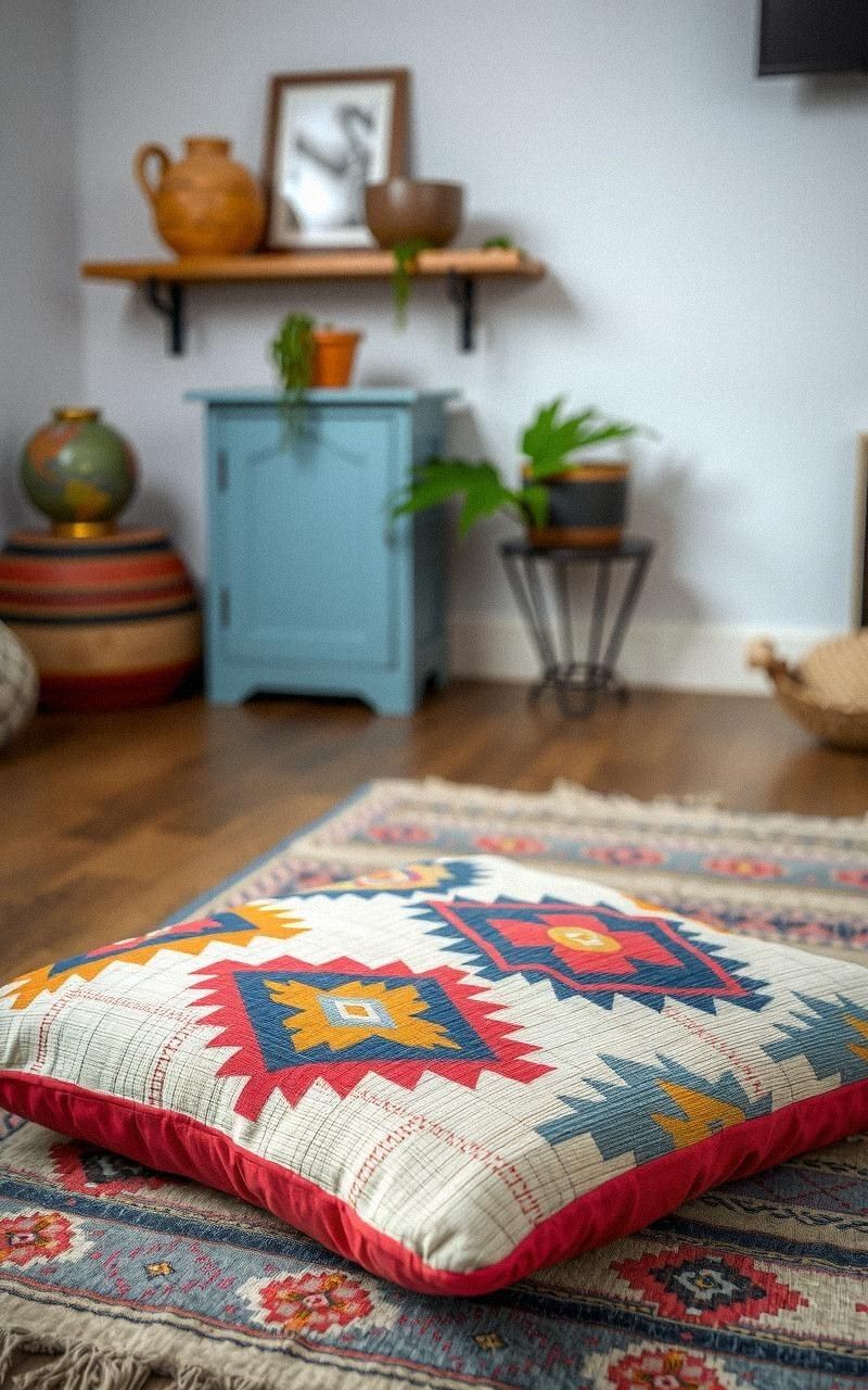 Vintage Kilim Rug Floor Cushion With Patterned Weave