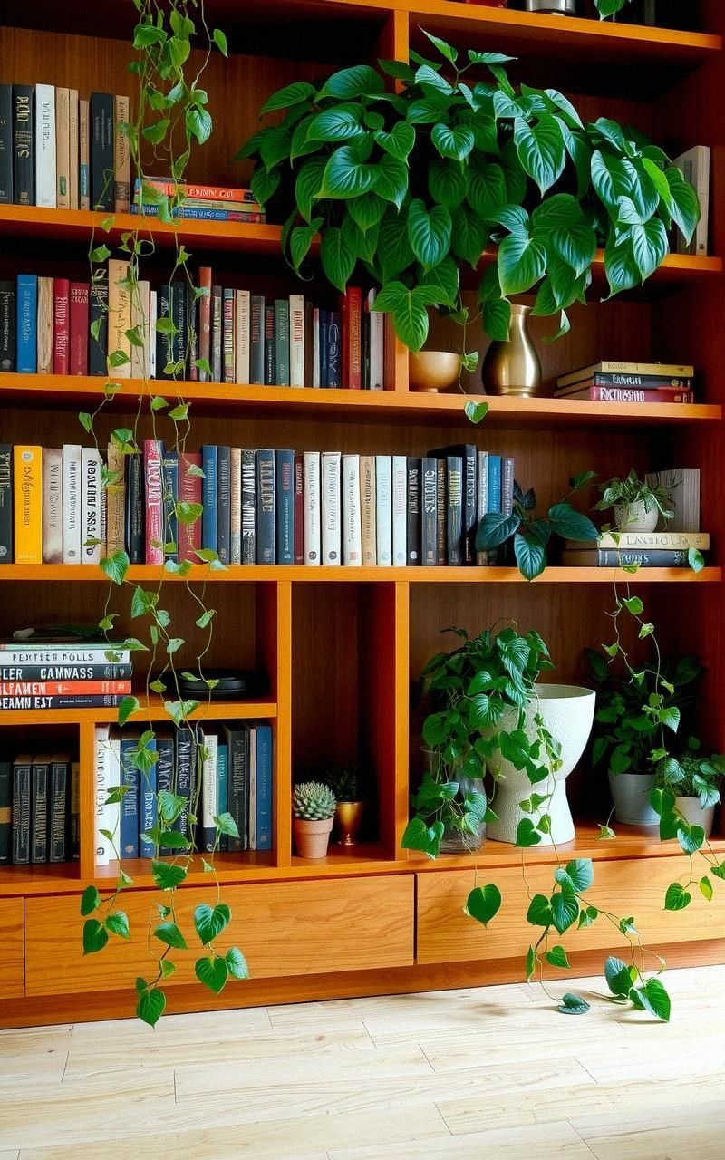 Bookshelf Plant Integration For Lush Literary Corners
