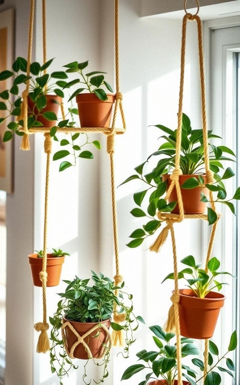 Hanging Rope Shelves For Casual Indoor Gardens