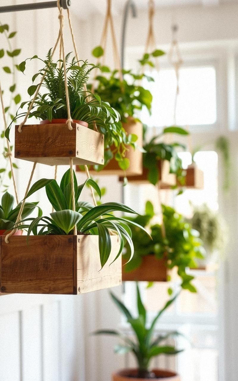 Hanging Wooden Boxes For Rustic Floating Gardens