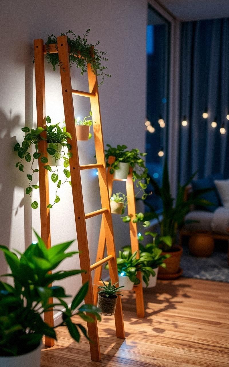 Plant Ladder With Built-In Lighting For Dramatic Effect