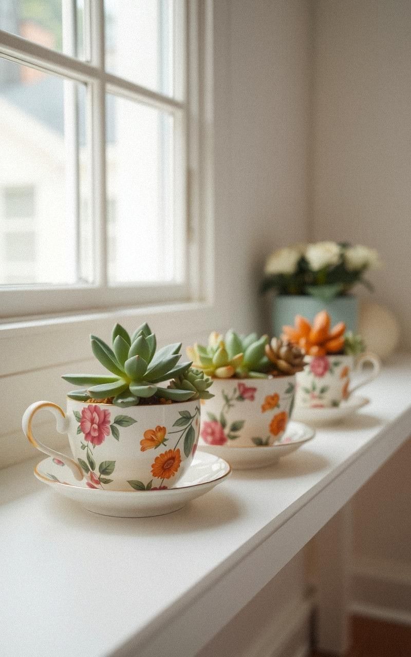 Repurposed Teacups As Quirky Mini Plant Pots