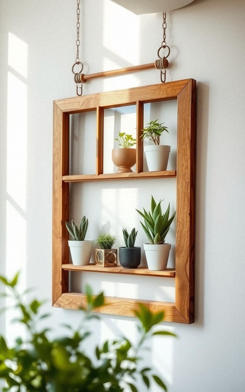 Vintage Window Frame Plant Displays For Nostalgic Touch