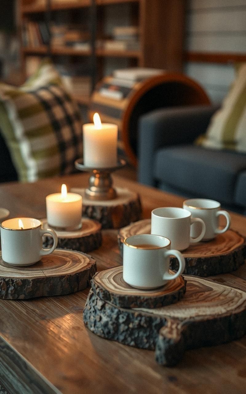 Use Bark or Wood Slice Coasters and Trays