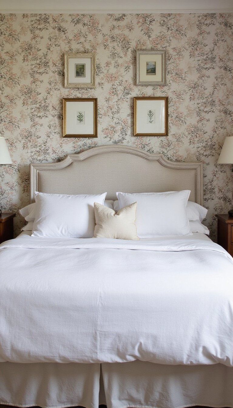 Floral Wallpaper Accent Wall Behind Headboard