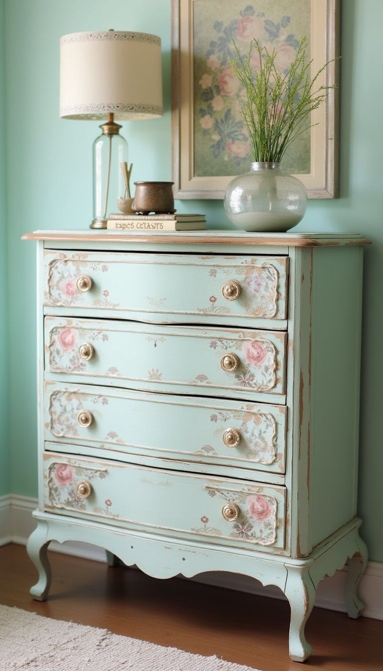 Painted Distressed Dresser With Decoupage Detail
