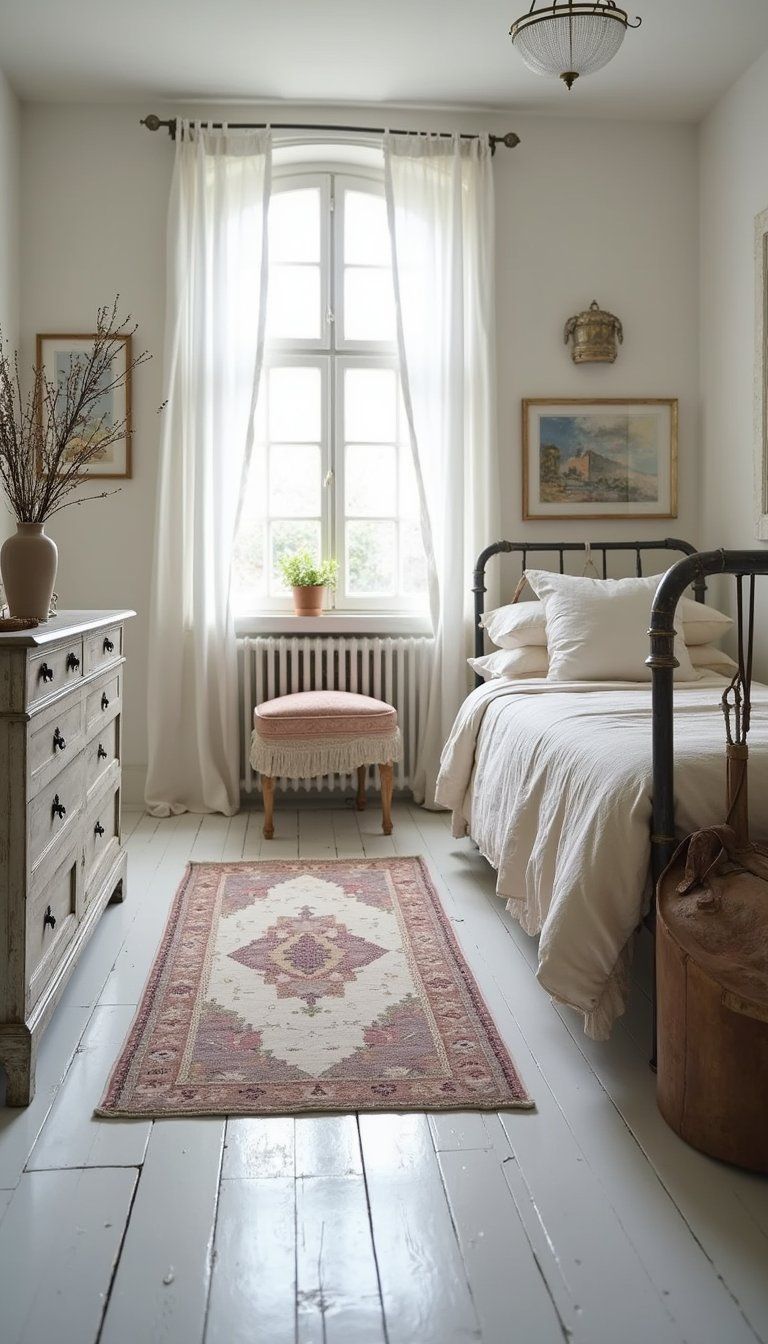 Painted Floorboards With Faded Rug For Warmth