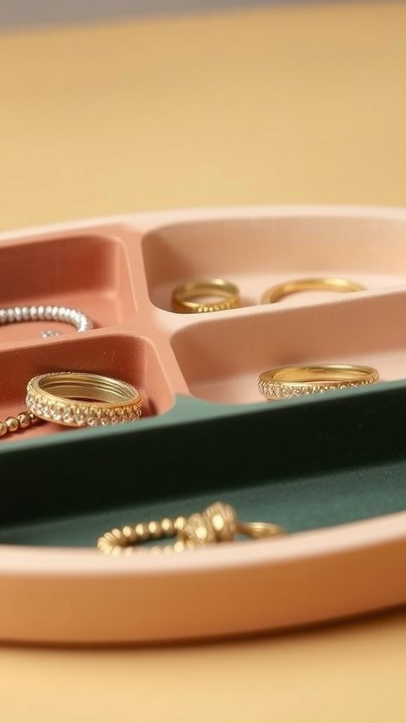 Color-blocked sectional tray with crisp, soft tones