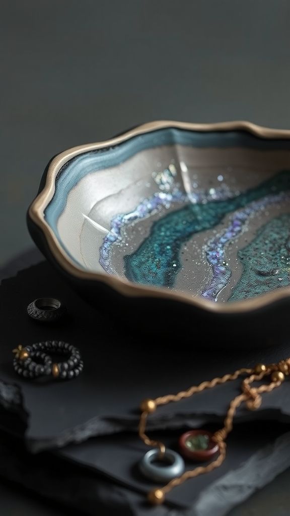 Geode edge dish with glittering mica veins