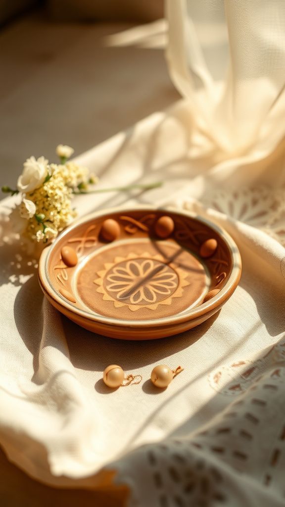 Imprinted lace dish that smells faintly floral