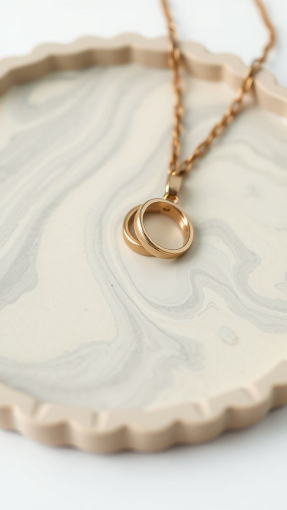 Marbled swirl jewelry tray with cool stone feel