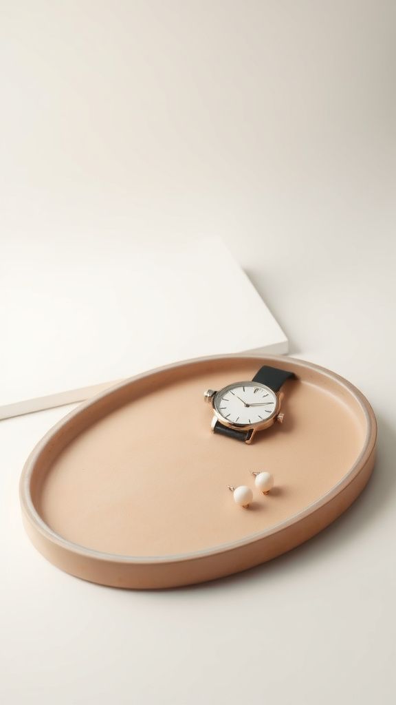 Minimalist oval tray with brushed metallic rim