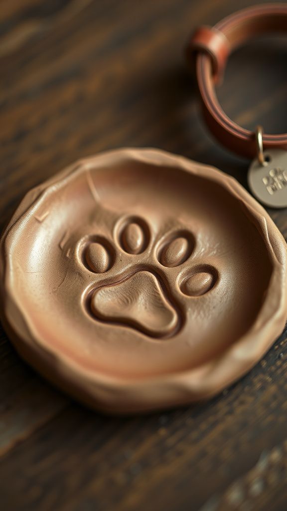 Pet paw keepsake dish with warm clay texture