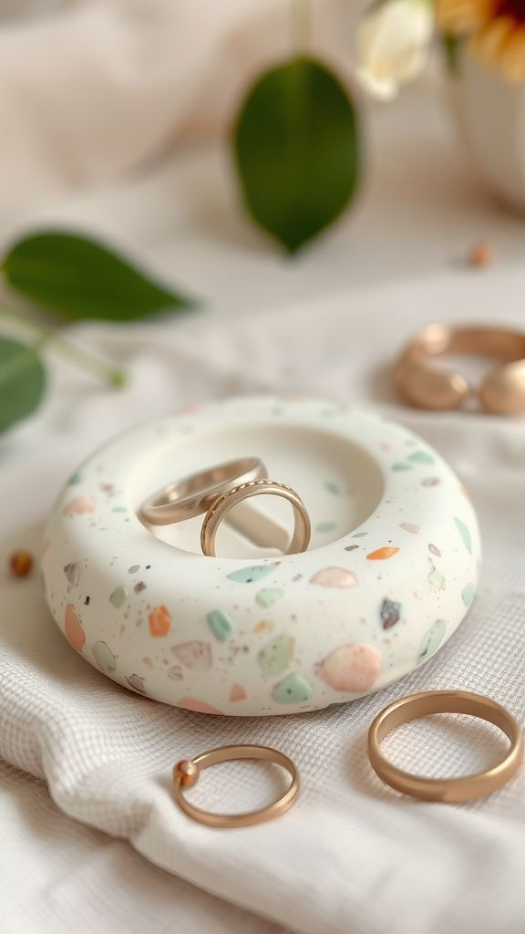 Terrazzo speckled ring holder in soft tones