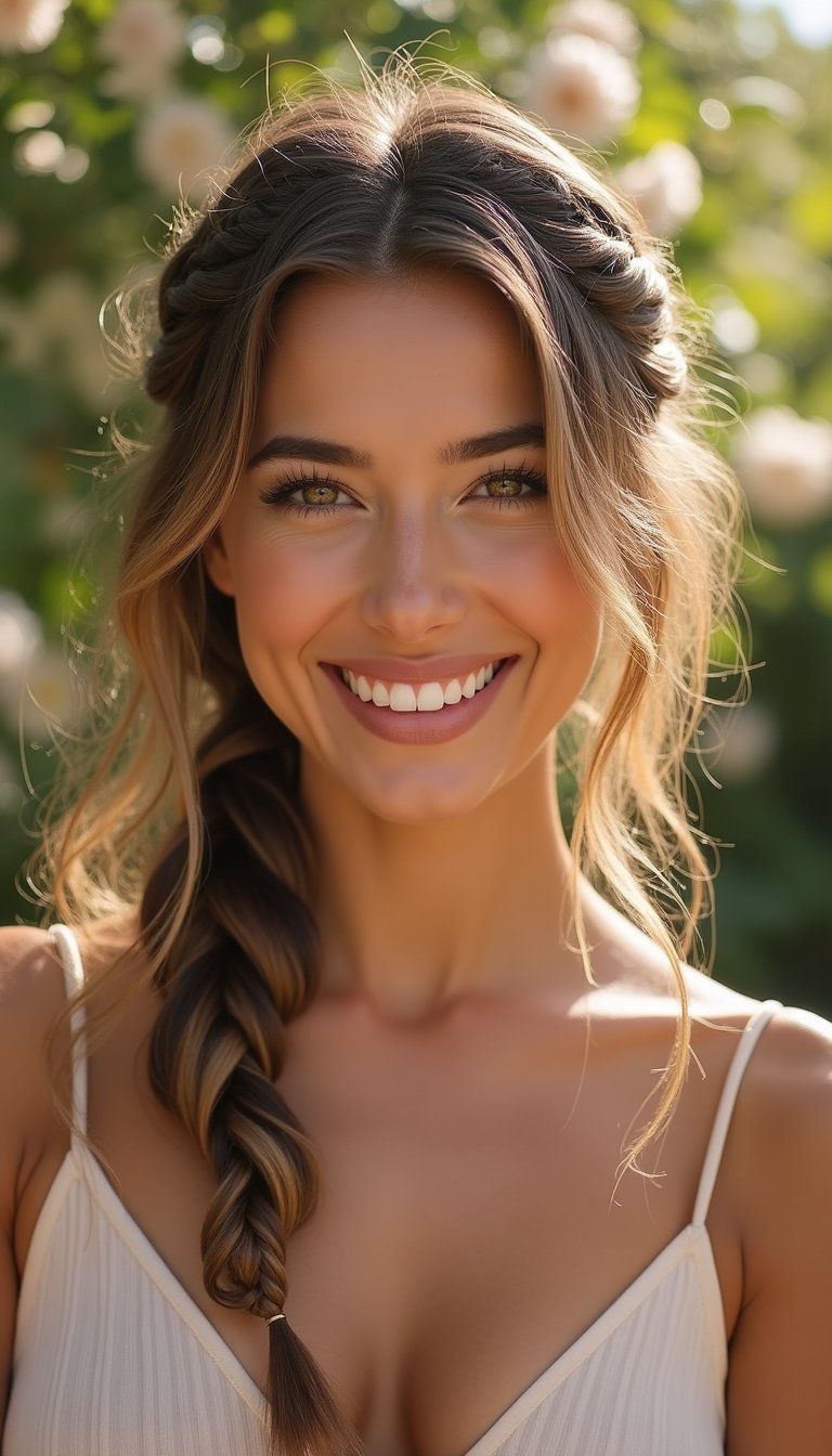 Waterfall Braid With Soft Curls And Shine