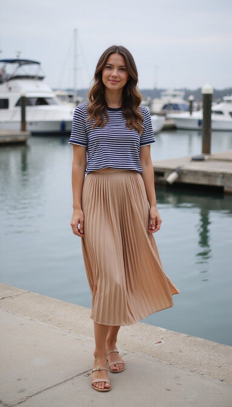 Pleated Skirt with Breton Top