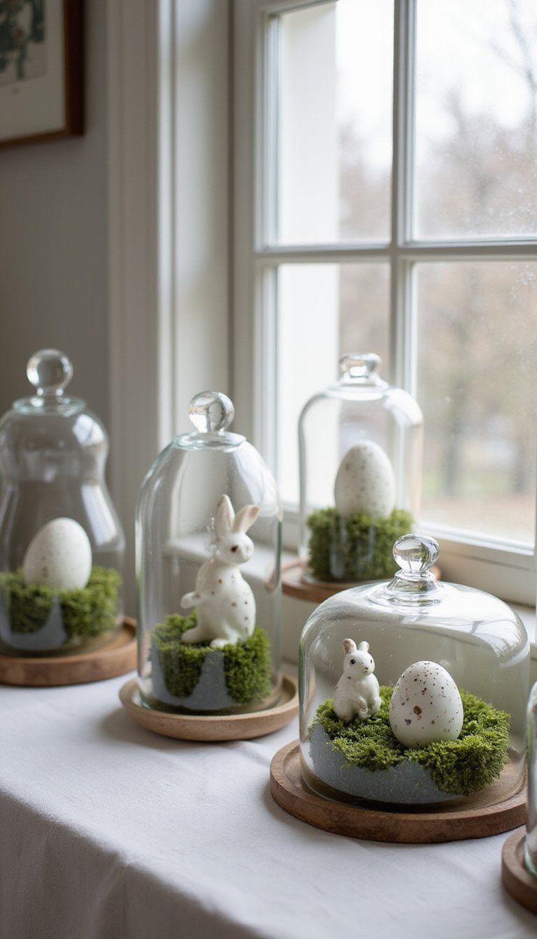 Glass cloche scenes: tiny Easter worlds