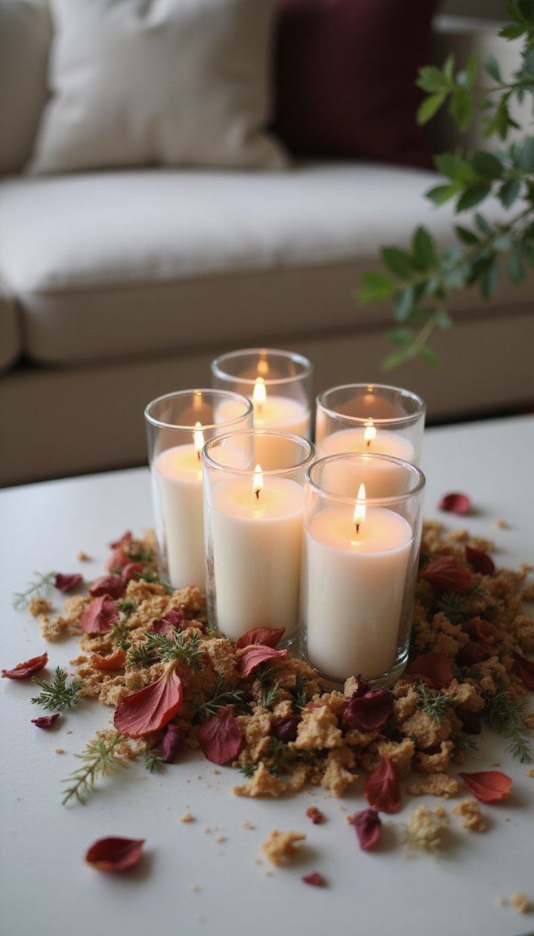 Clustered Candle Votives with Petal Confetti Effect