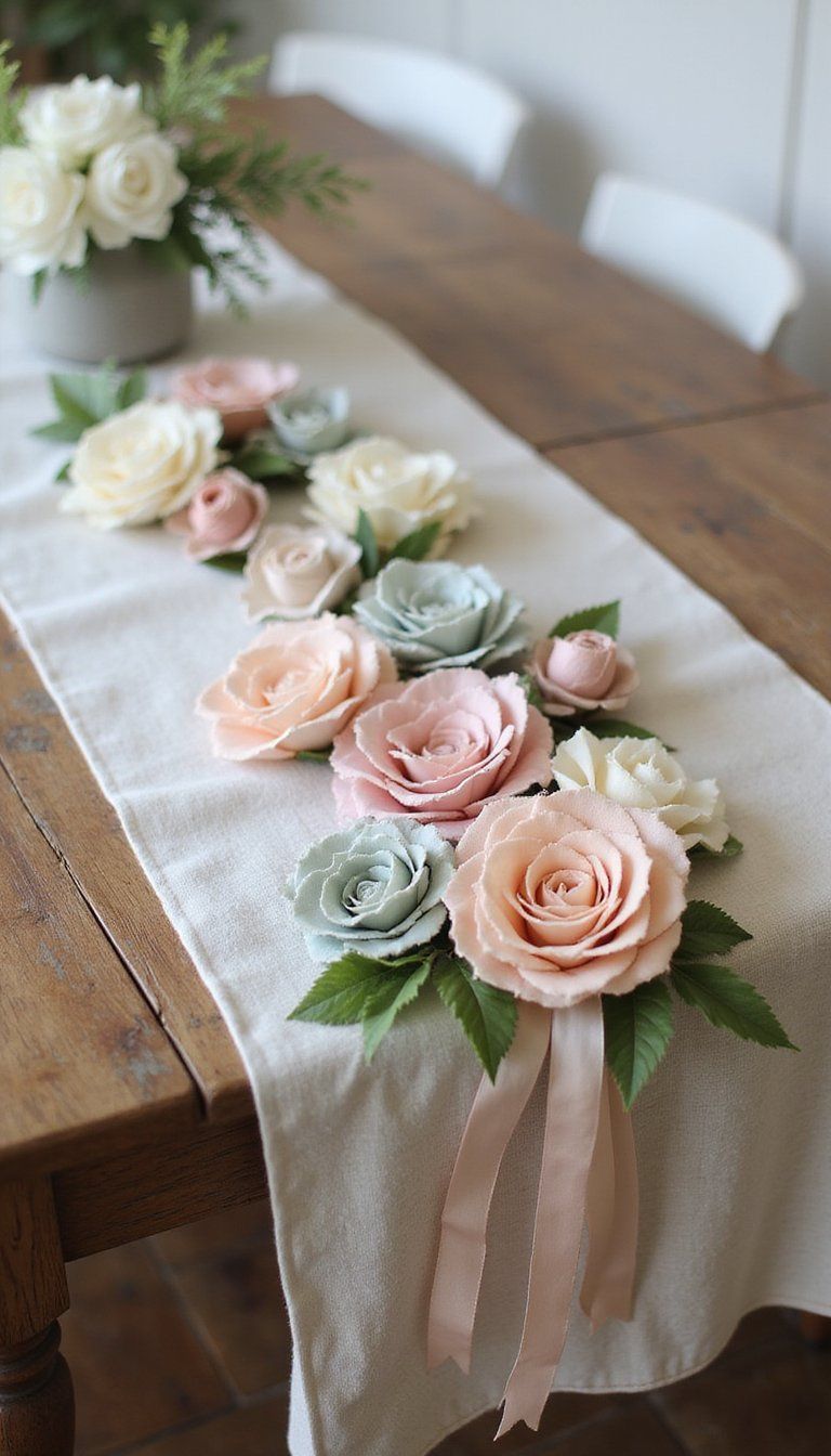 Floral Table Runner with Fabric Scraps and Ribbons