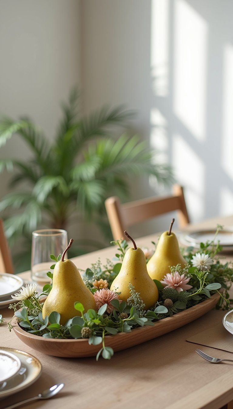 Layered Centerpiece with Fruit, Flowers, and Greenery