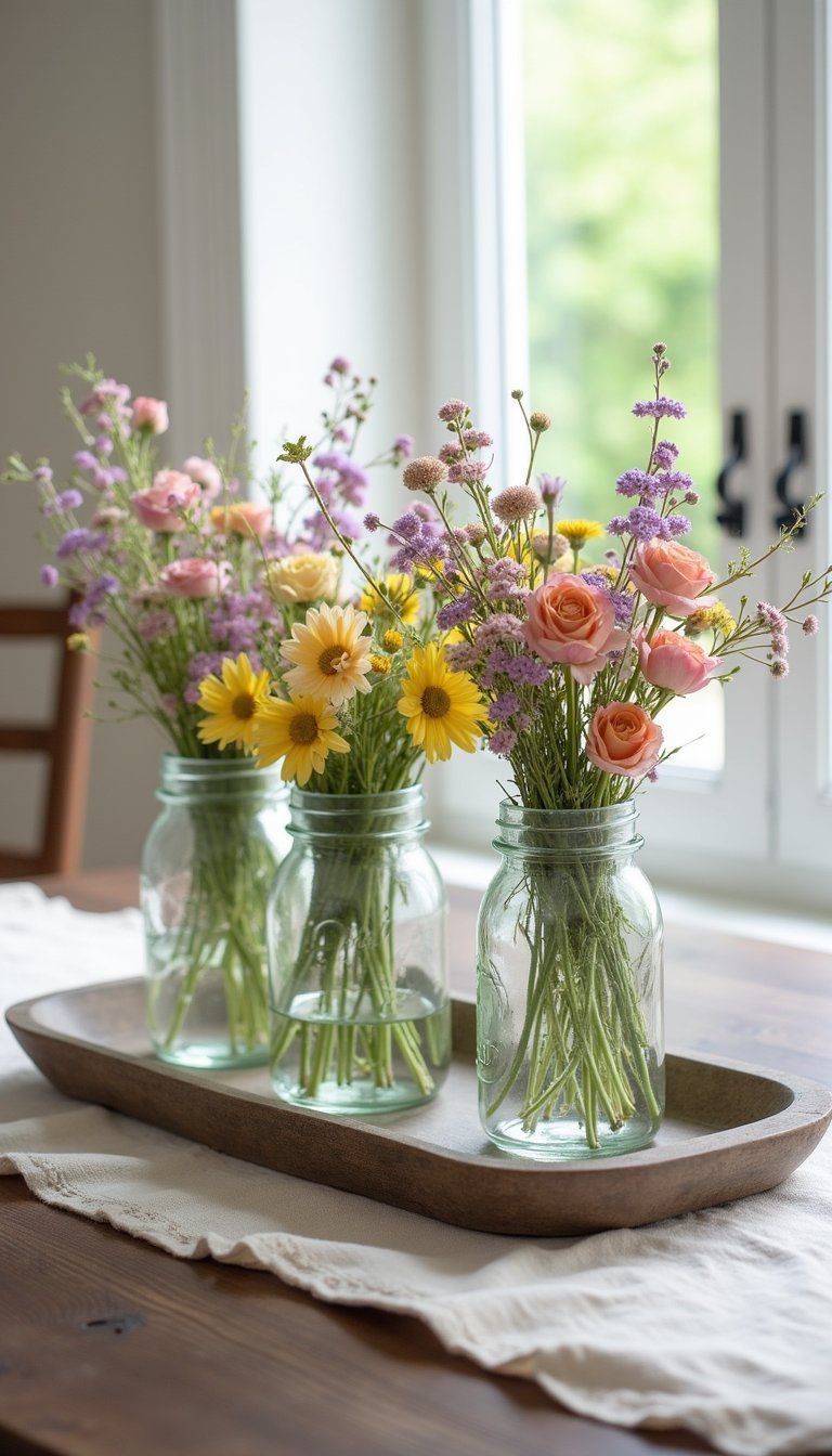 Mason Jar Wildflower Centerpiece for Mother's Brunch