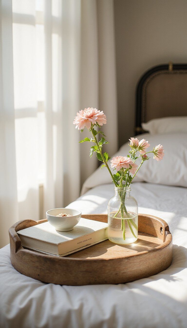 Sunlit Tray with Cut Flowers and Trinkets