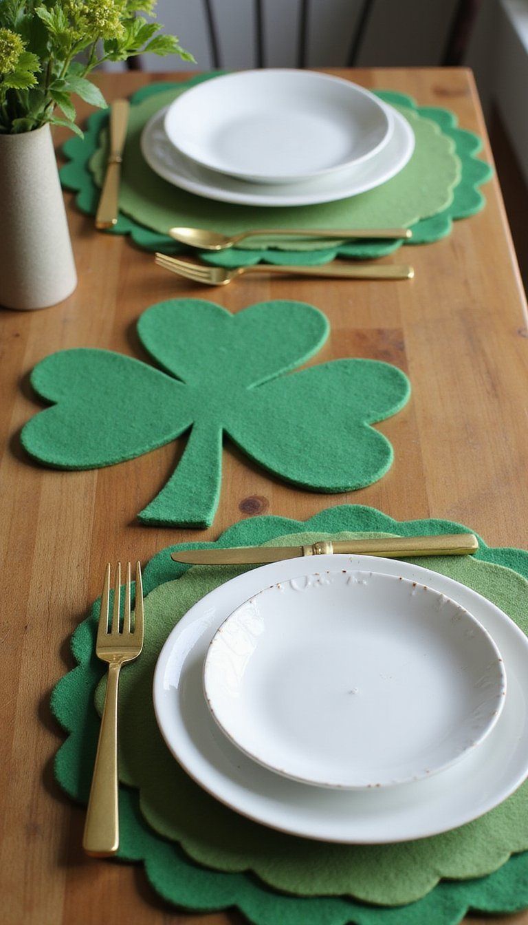Felt shamrock placemats for cheerful dinners