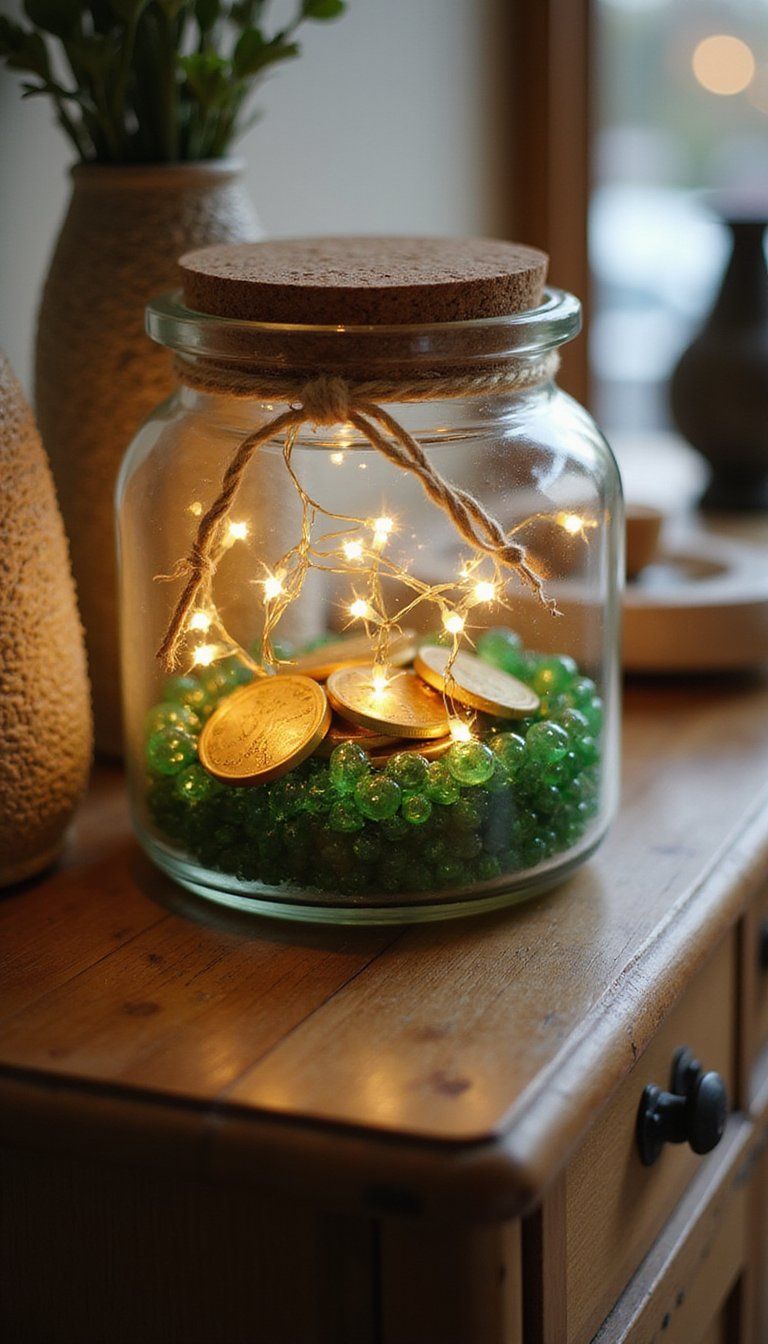 Lucky coin jar with fairy light fill