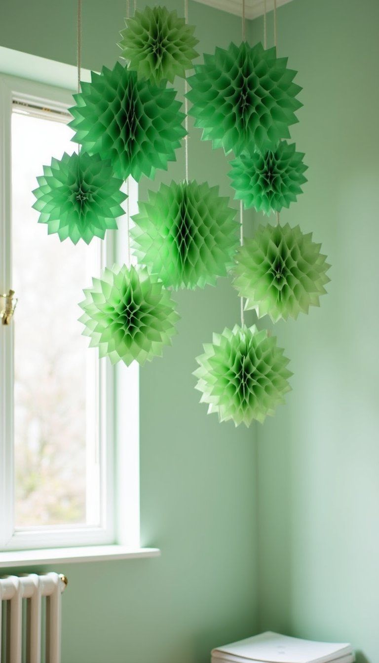 Paper honeycomb shamrock pom-poms