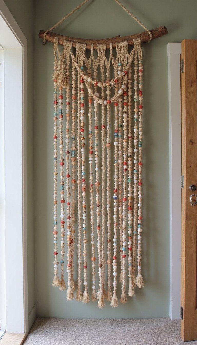 Beaded curtain fringe for a cozy doorway