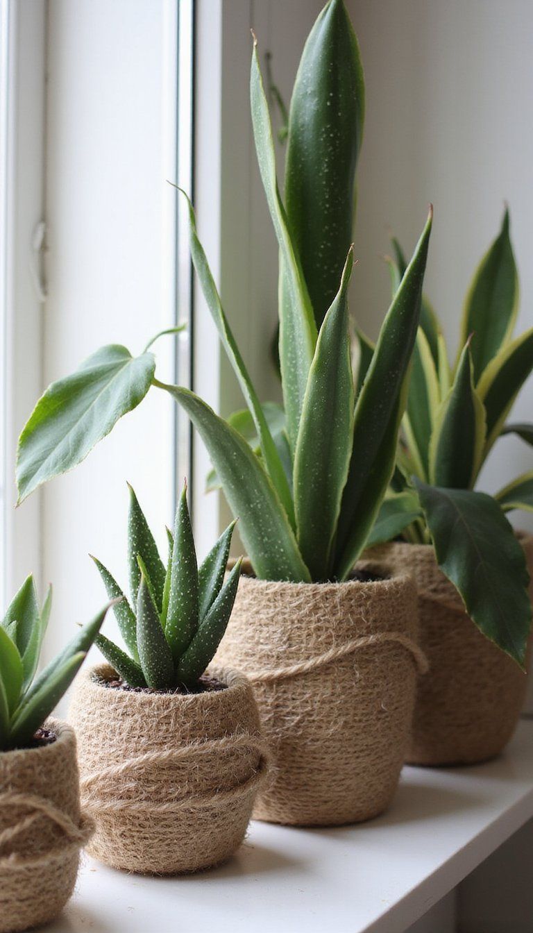 Jute-wrapped planters for earthy texture