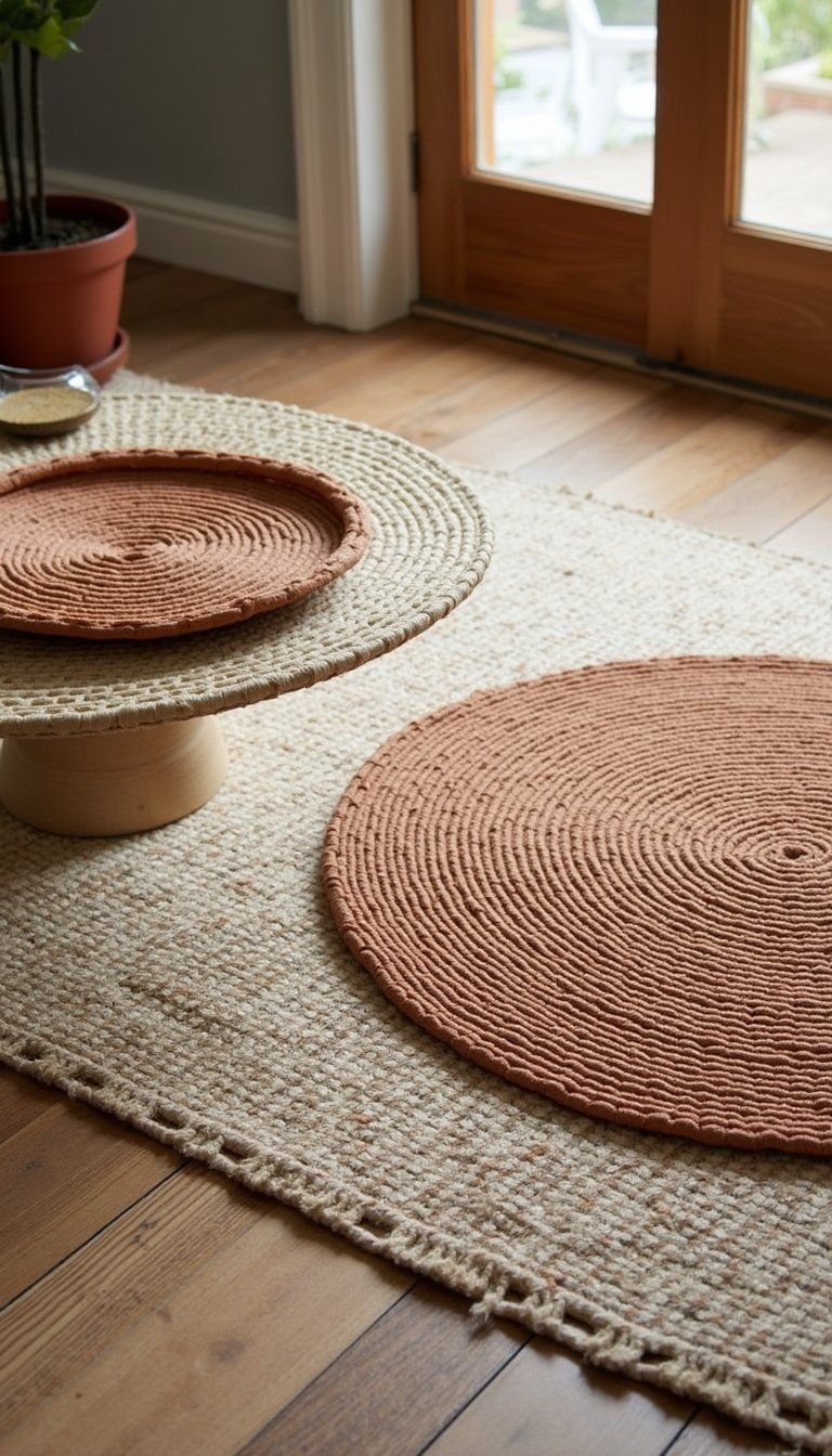 Layered rugs effect using braided placemats