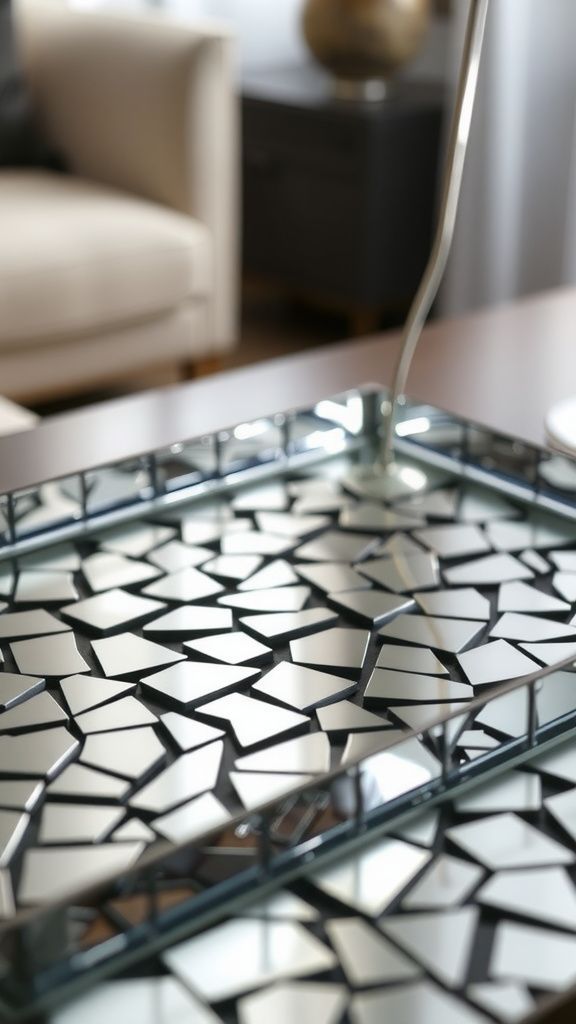 Broken mirror mosaic tray with sparkling fragments