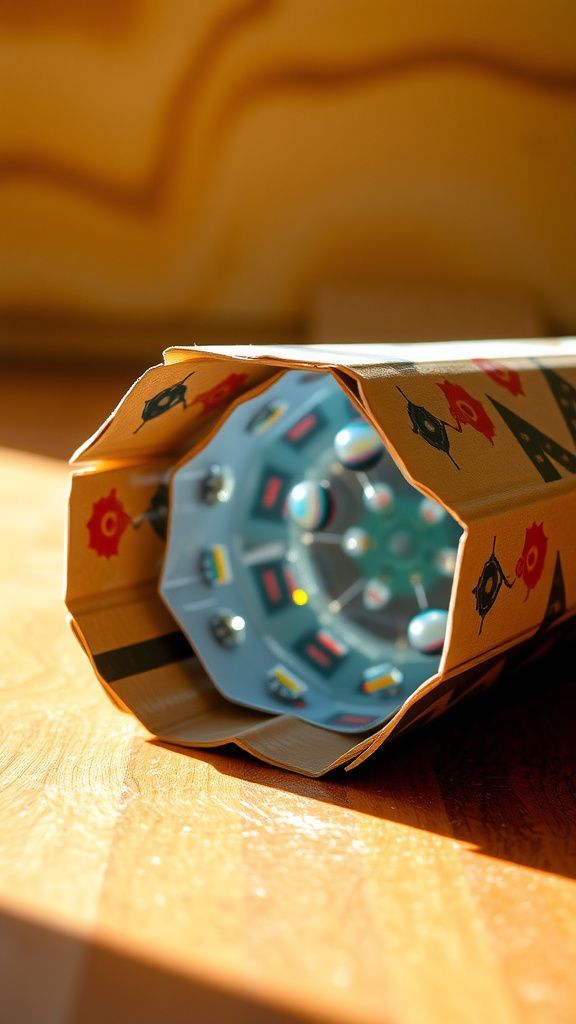 Cardboard kaleidoscope that catches sunbeams
