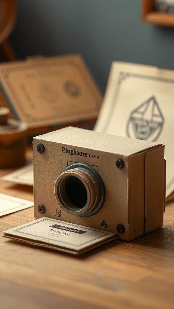 Cardboard pinhole camera with vintage, tactile feel