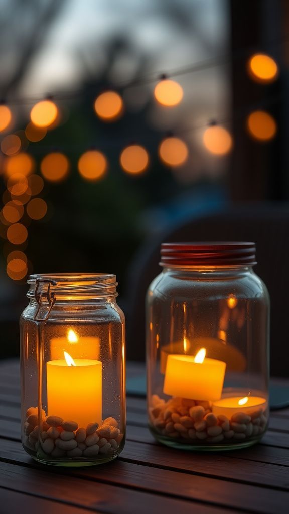 Glass jar lanterns that catch twilight glow
