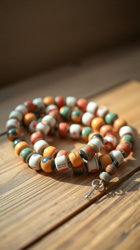 Glossy magazine bead necklace with old-time shimmer