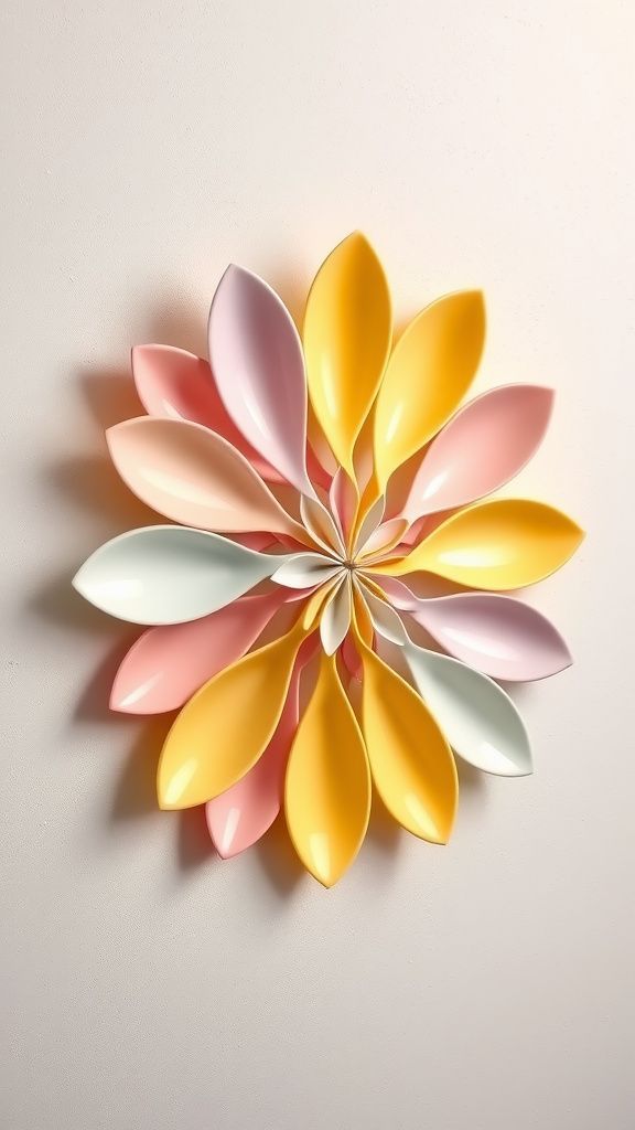 Plastic spoon flower wall art with delicate sheen