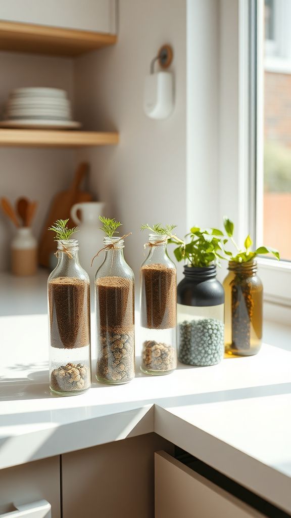 Wine bottle herb garden for a slim windowsill