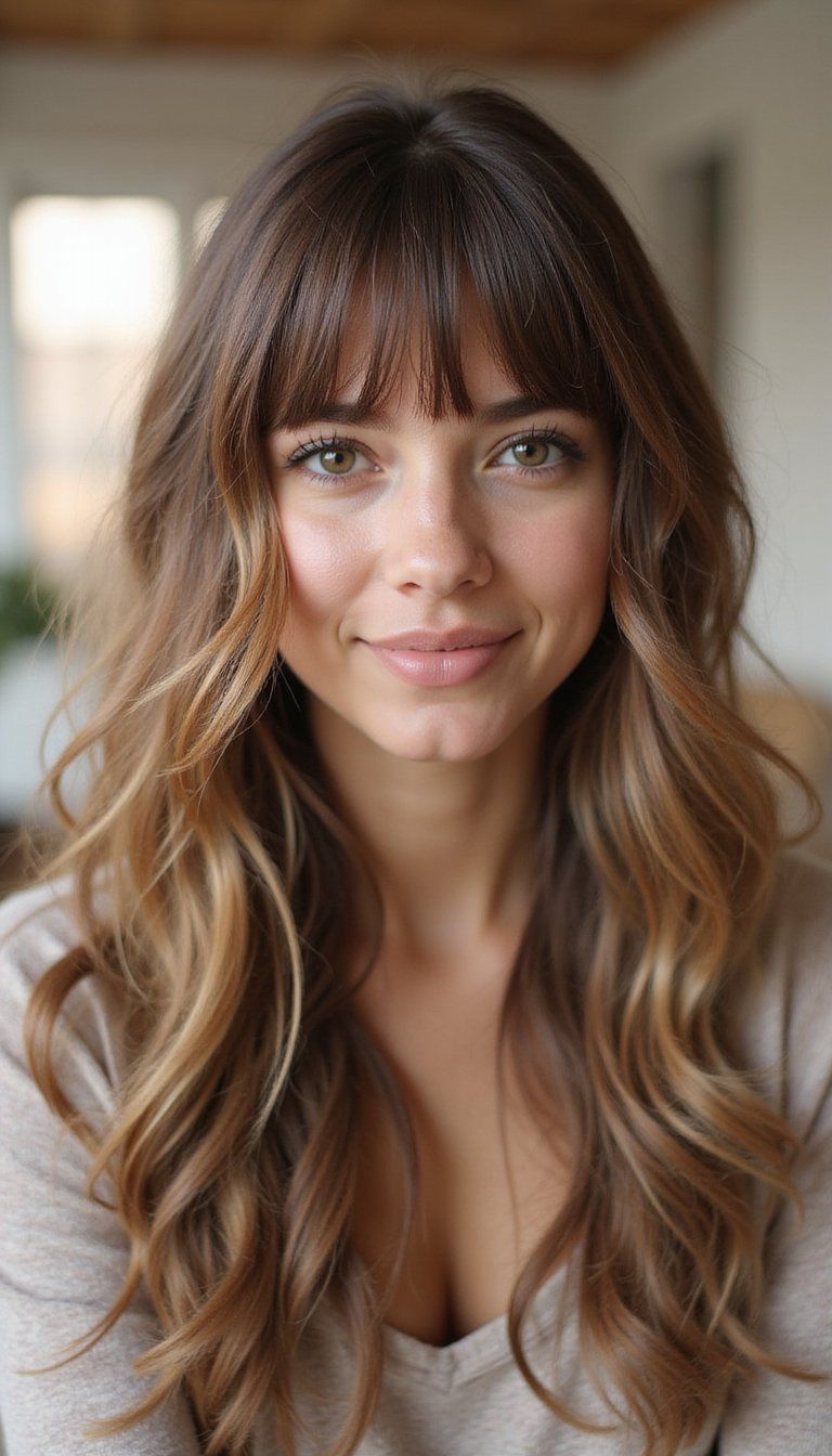 Curtain Bangs With Loose, Tousled Mid-Length Hair