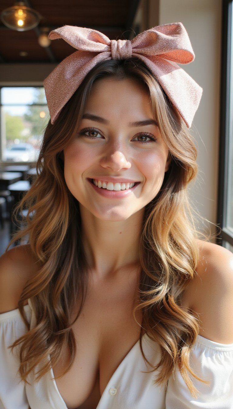 Half-Up Half-Down With A Bow Ribbon Accent