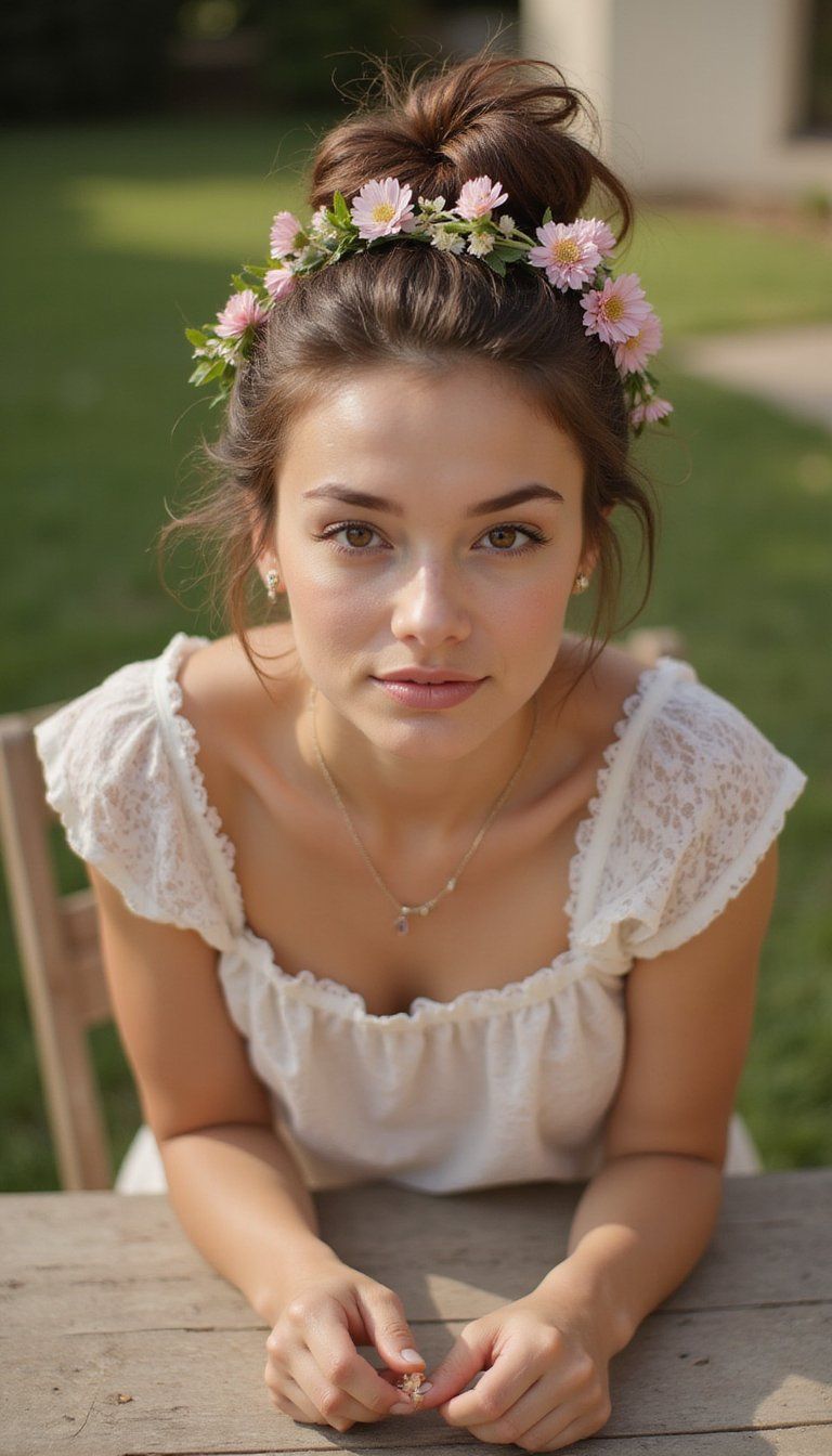 Messy Side Bun With Fresh Flower Sprigs