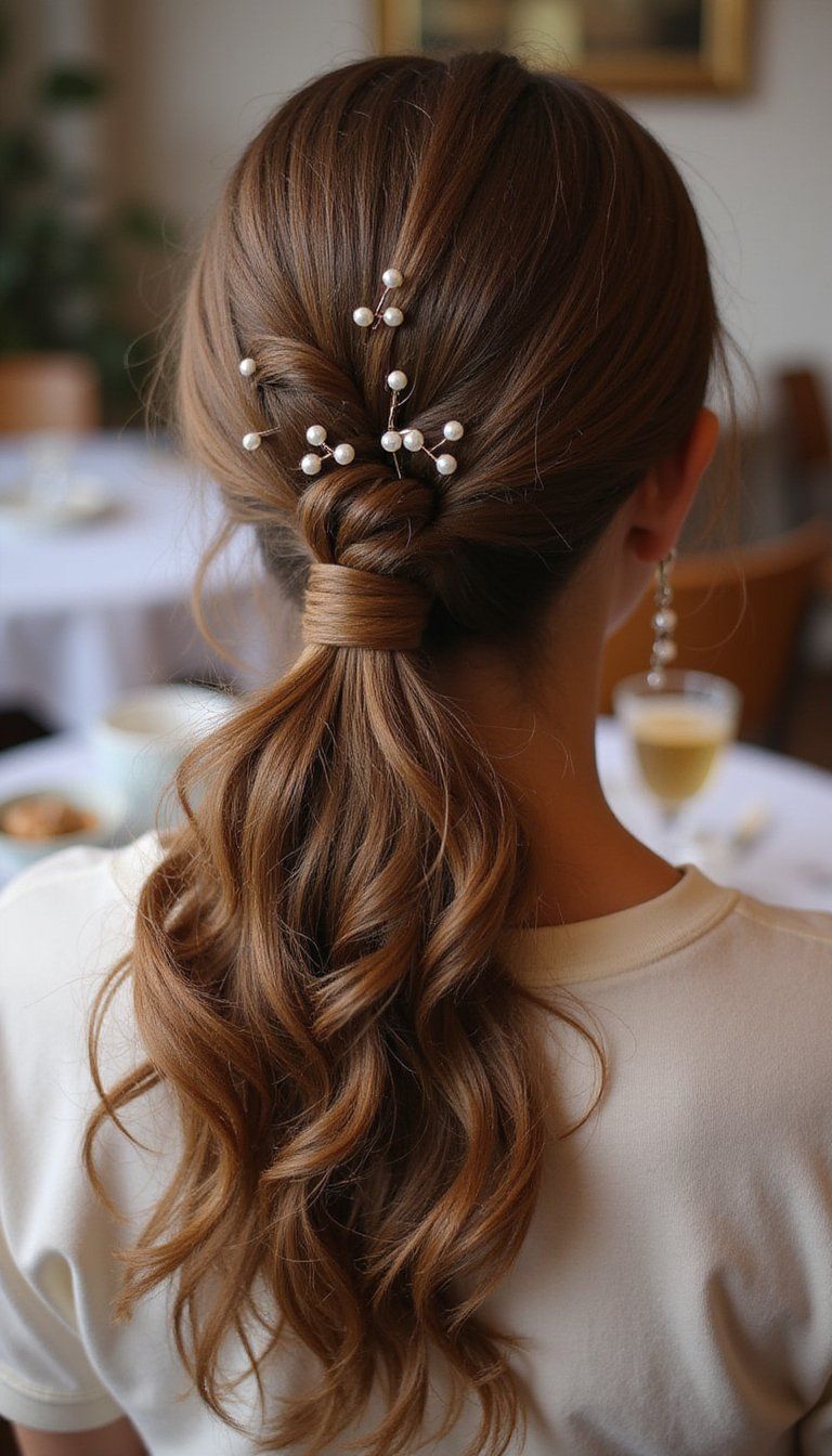 Pinned Back Waves With Pearl Bobby Pins