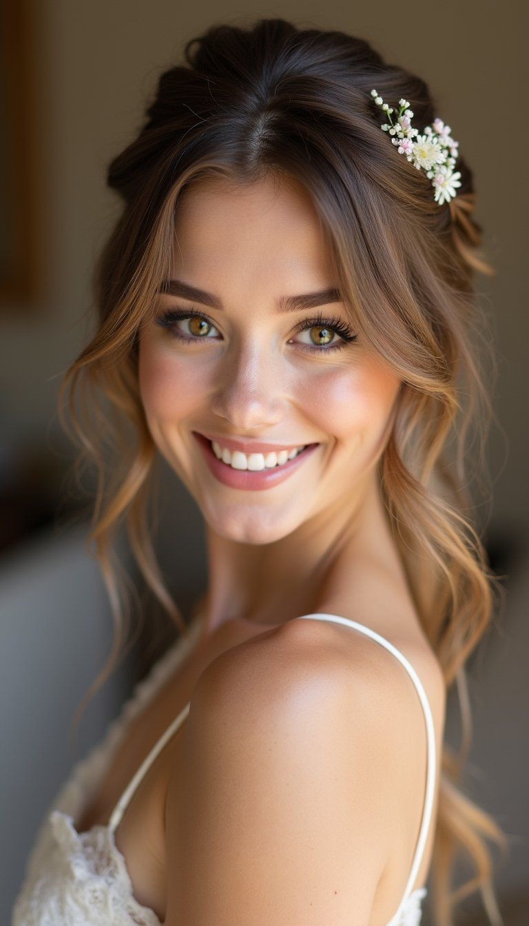 Soft Romantic Updo With Loose Face-Framing Tendrils