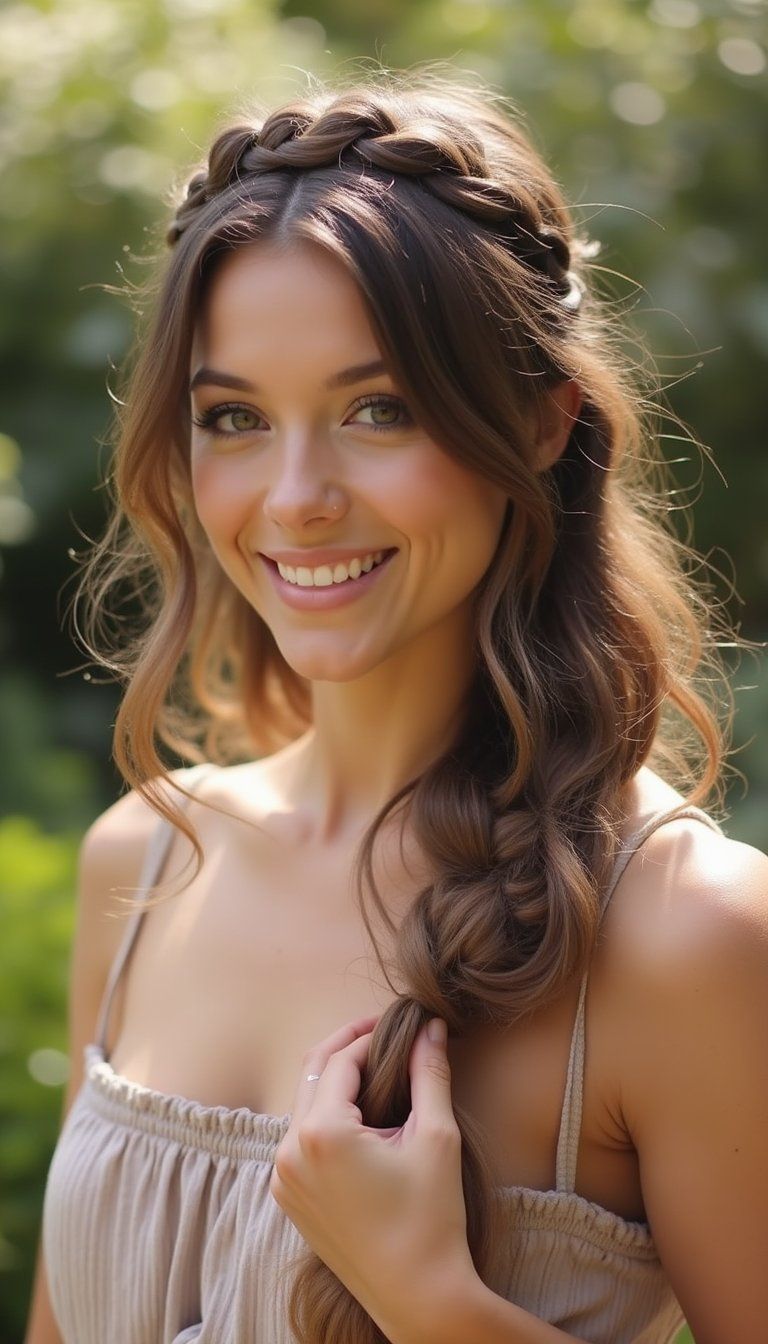 Twisted Halo Braid With Ribbon Weave Detail