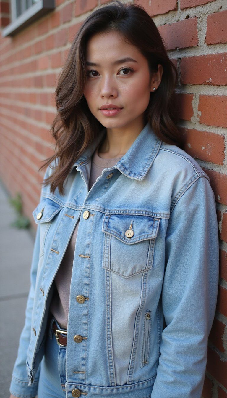 Denim Jacket with Patchwork Buttons