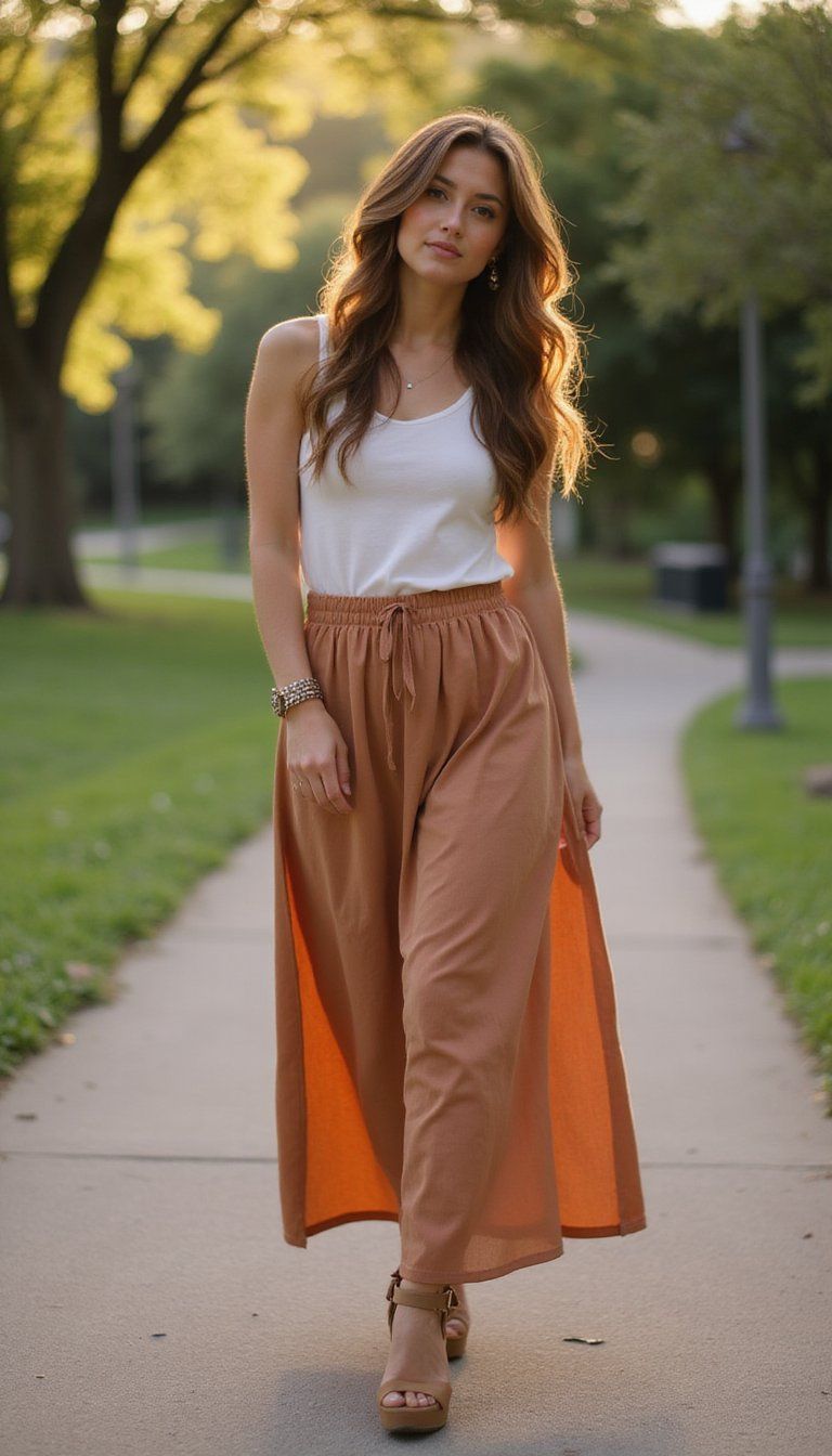 Flowy Skirt with Elastic Waist Insert
